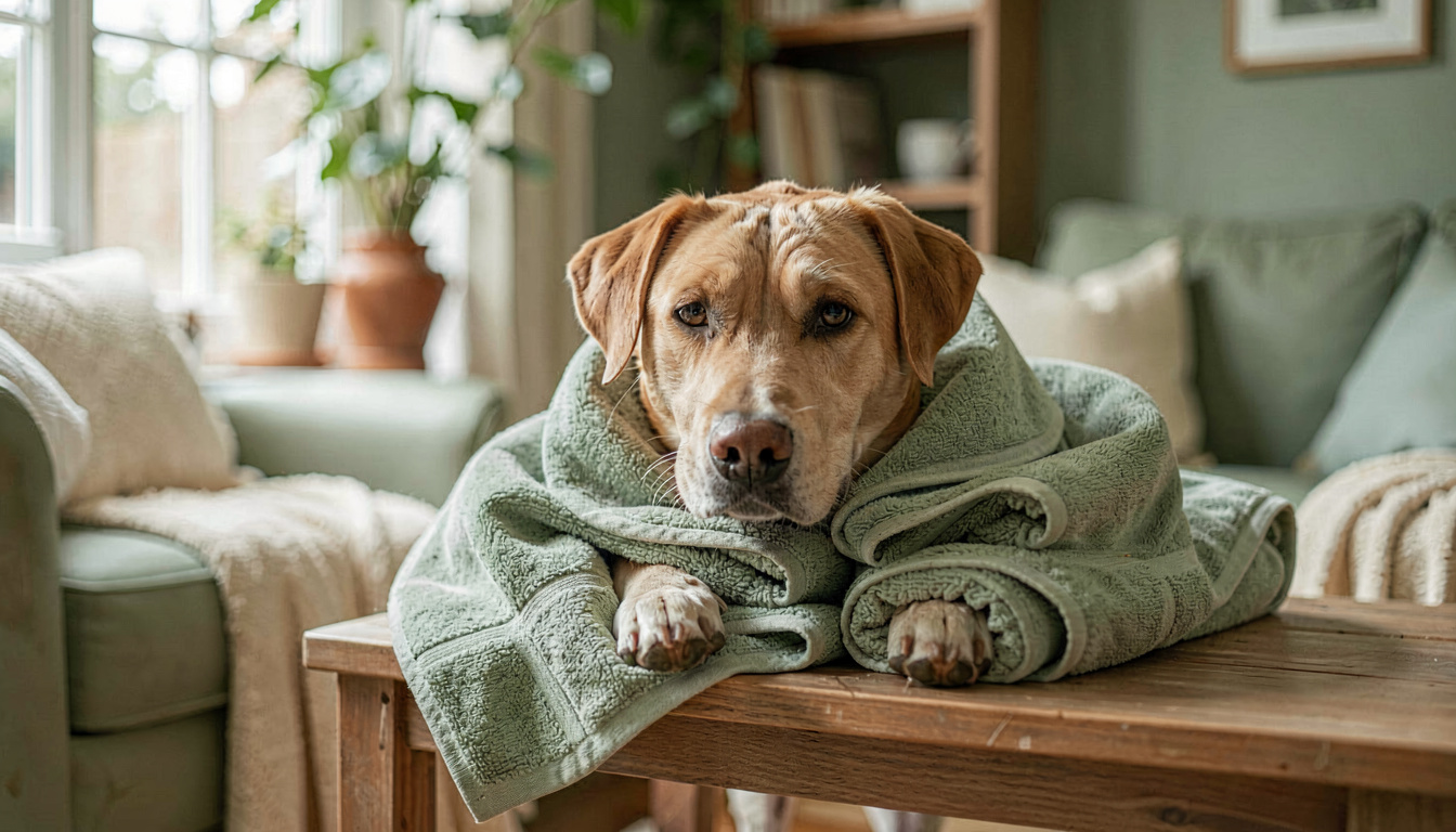best dog drying coats towels, close detail, soft focus background