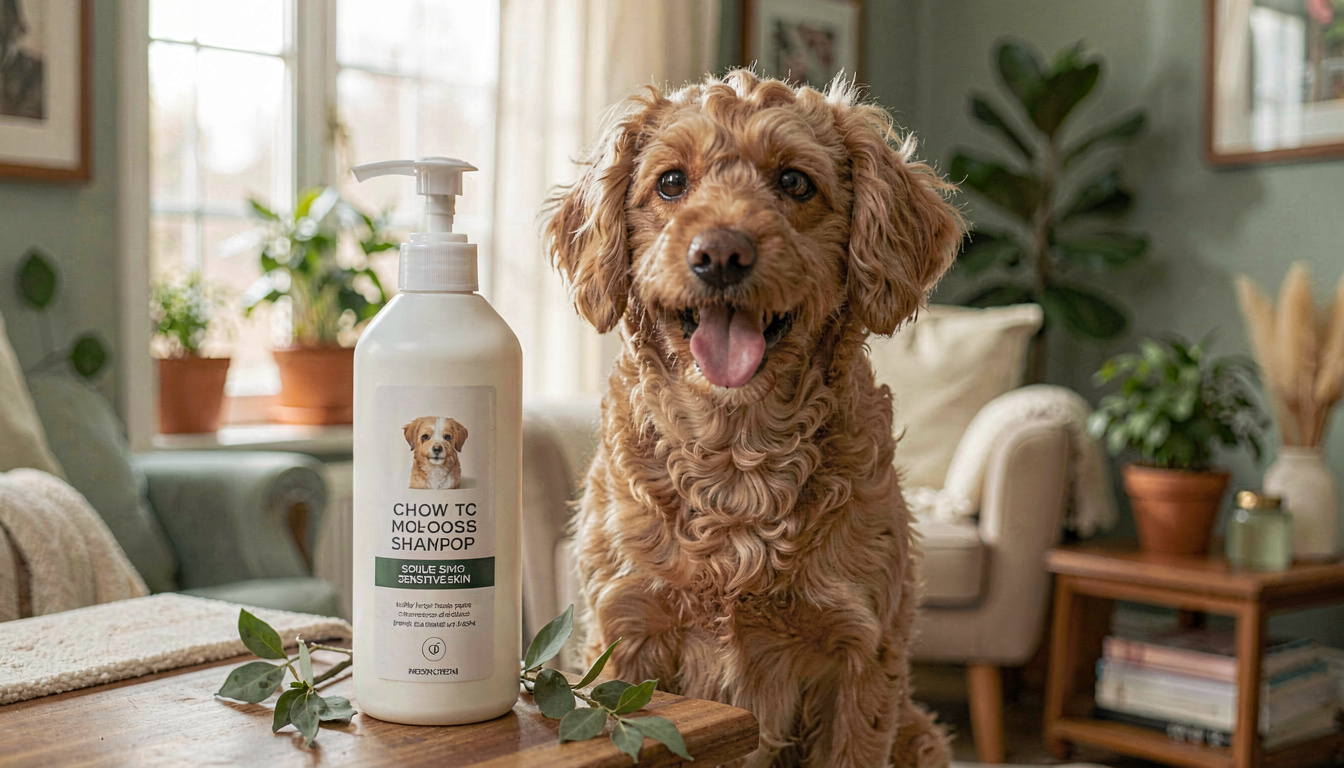 how to choose dog shampoo sensitive skin, close detail, soft focus background